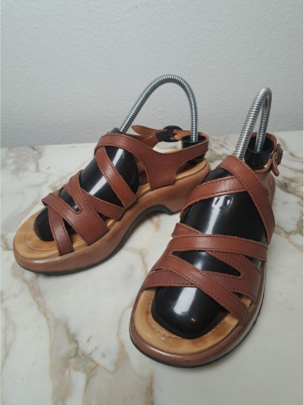 Dansko Brown Tan Leather Ankle Strap Strappy Sandal Women 37 M 6.5 US Shoe